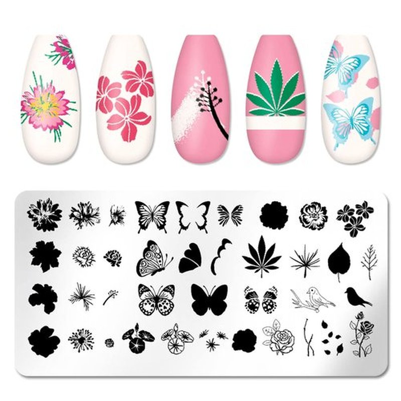 JERCLITY 6pcs Nail Art Stamping Kit Nature Nail Stamping Plates for Nails Butterfly Love Heart Beach Flower Snake Image Plates for Holiday