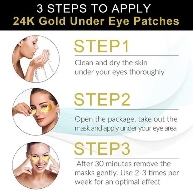Ruzzut Under Eye Patches - 30 Pairs 24K Gold Moisturizing Under Eye Mask, Anti Aging Collagen Eye Masks Skincare Eye Patches for Puffy Eyes and Dark Circles, Gold