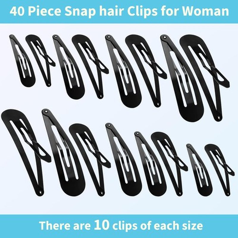40 Piece Snap hair Clips for Woman, Large Metal Hair Barrettes with Storage Box, Nonslip Hair Pins Accessories for Women, Girls, Kids, Teens - 1.9", 2.3", 2.7", 3.1" Sizes(Black)