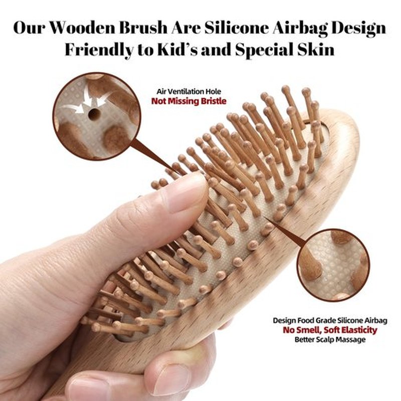 KEPCSIN 3PCS Wooden Hair Brush Set for Hair Growth, Natural Small Wood Comb Detangling Massage Scalp, Wide Tooth Pocket Comb No Bristle for Thick/Thin/Curly/Dry Hair, Gift for Women/Men