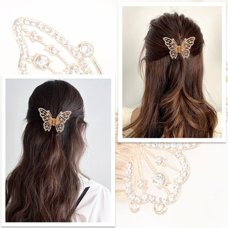 4PCS Vintage Butterfly Hair Clips for Hair, Metal Gold Rhinestone Butterfly Mini Hair Clips Sparkly Diamond Claw Clips Alloy Fancy Thick Hair Barrette Clamp for Women Girls