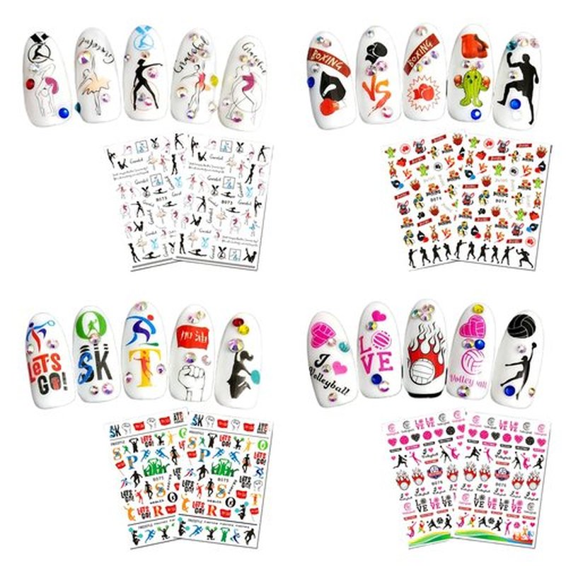 CHANGAR Football Sports Nail Art Decals - Basketball, Soccer, Cheerleading, Flag, Bowling, Rugby, Ballet - 16 Sheets