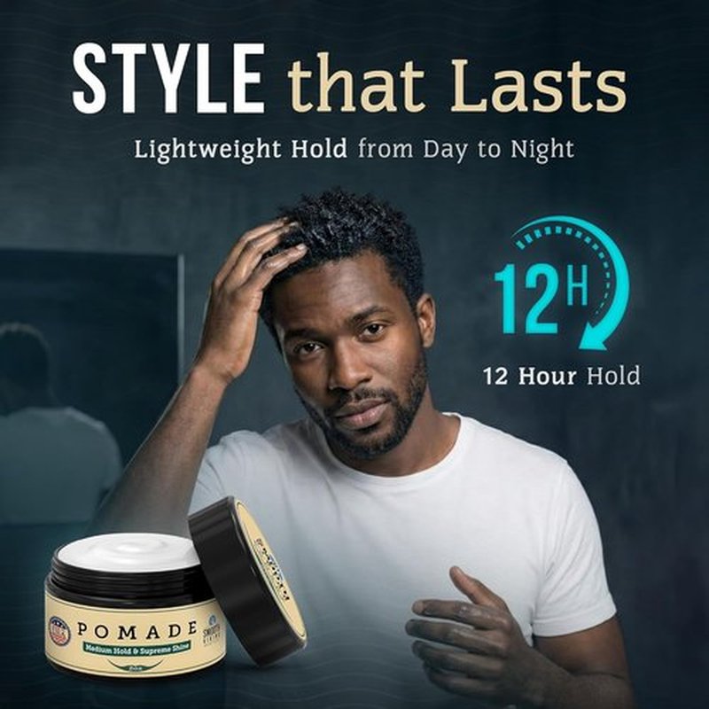 Smooth Viking Medium Hold Pomade - Water-Based Hair Cream for All Hair Types - 2oz Made in USA