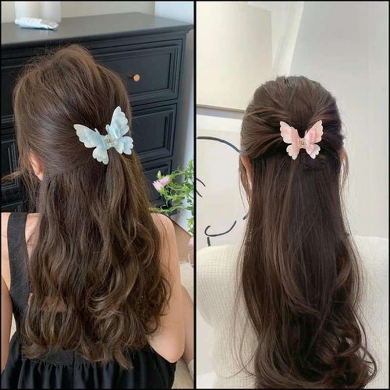 Fantasy Gradient Color Double Layered Butterfly Hair Clips, Medium Acrylic Claw Clips for Thick Thin Hair, Non-Slip Butterfly Jaw Clips, Beautiful Hair Accessories for Girls and Women (Dreamy Double)
