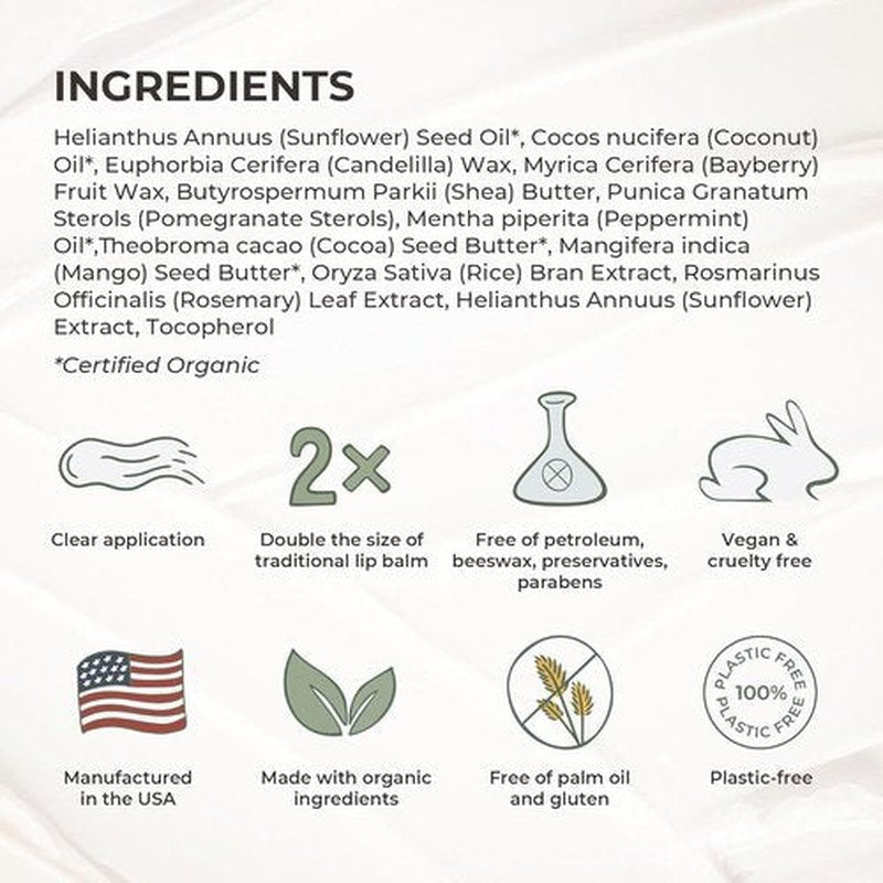 The Earthling Co. Lip Balm - Organic Mint Moisturizer - Bee-Free Treatment Stick with Pomegranate & Coconut (0.33 oz)