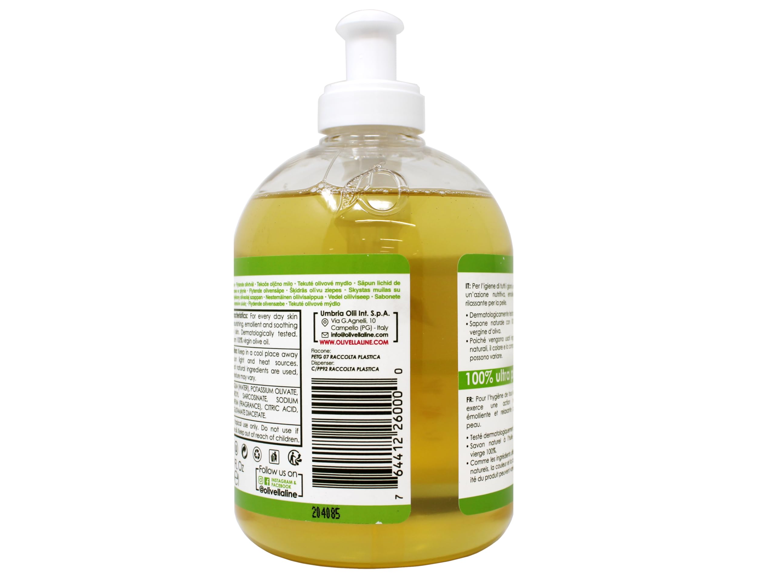 Olivella Classic Face and Body Soap with Ultra Purified Virgin Olive Oil, 16.9 Fl Oz - 6 Pack
