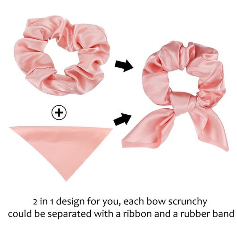ACO-UINT 20 Pack Pink Bow Scrunchies for Thick Hair, Satin Silk Ponytail Holders with Ribbon for Girls and Women