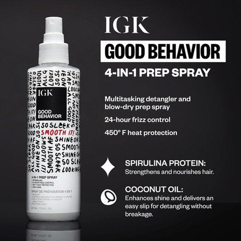 IGK Good Behavior Holiday 2025 Gift Set - Flexible Hairspray 5 oz, Smoothing Spray 5.6 oz, 4-in-1 Prep Spray 7 oz | Anti-Frizz, Heat Protection & Shine for All Hair Types