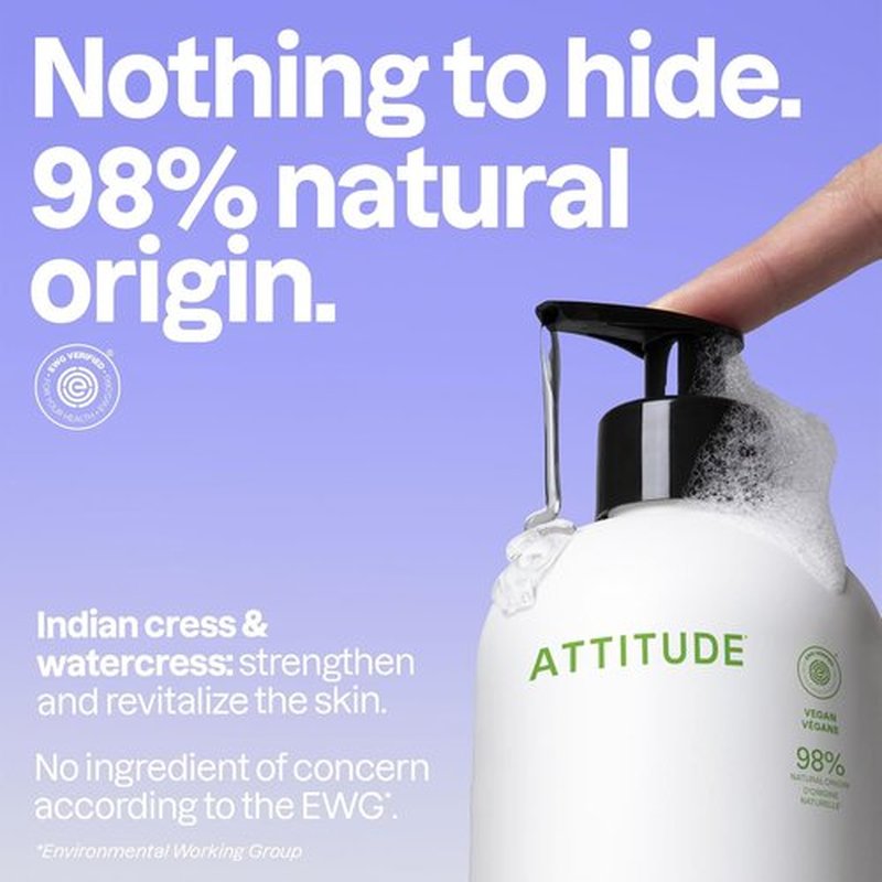 ATTITUDE Liquid Hand Soap - EWG Verified, Vegan & Plant-Based Formula - Pear & Amber, 16 Fl Oz