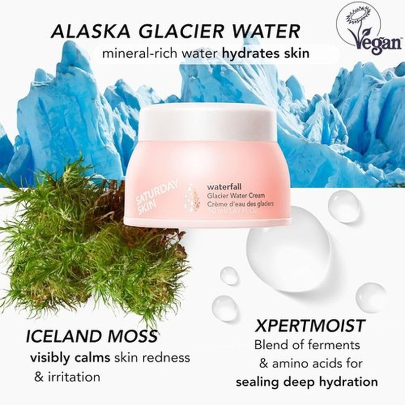 Saturday Skin Waterfall Glacier Water Face Cream - Oil-Free Korean Moisturizer for Oily Skin | Lightweight Gel, 1.69 Fl Oz