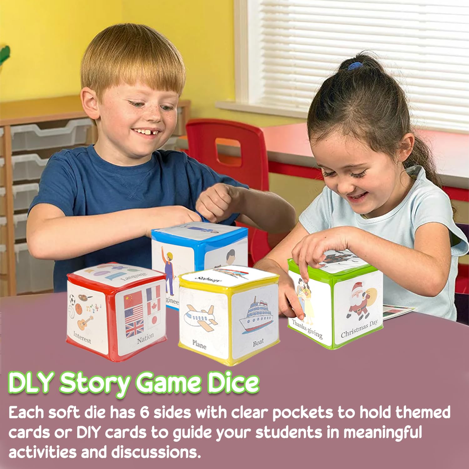 BOHEMIABY Pocket Foam Dice for Kids Playing Game for Classroom Teaching, Education Soft Story Cubes Story Dice Toys for School Learning Activities(Set of 4)