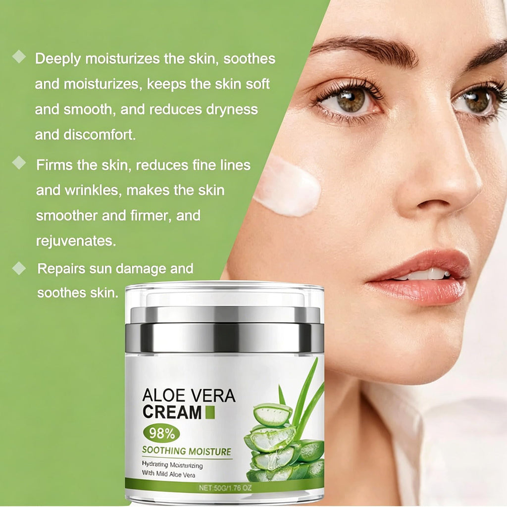 gcdat Aloe Vera Face Moisturizer with Airless Pump, 98% Aloe Vera Cream，Hydrating and Moisturizing for Dry Skin, Reducing Fine Lines, Soothing & Rapairing after Sun, 1.7 Fl. Oz