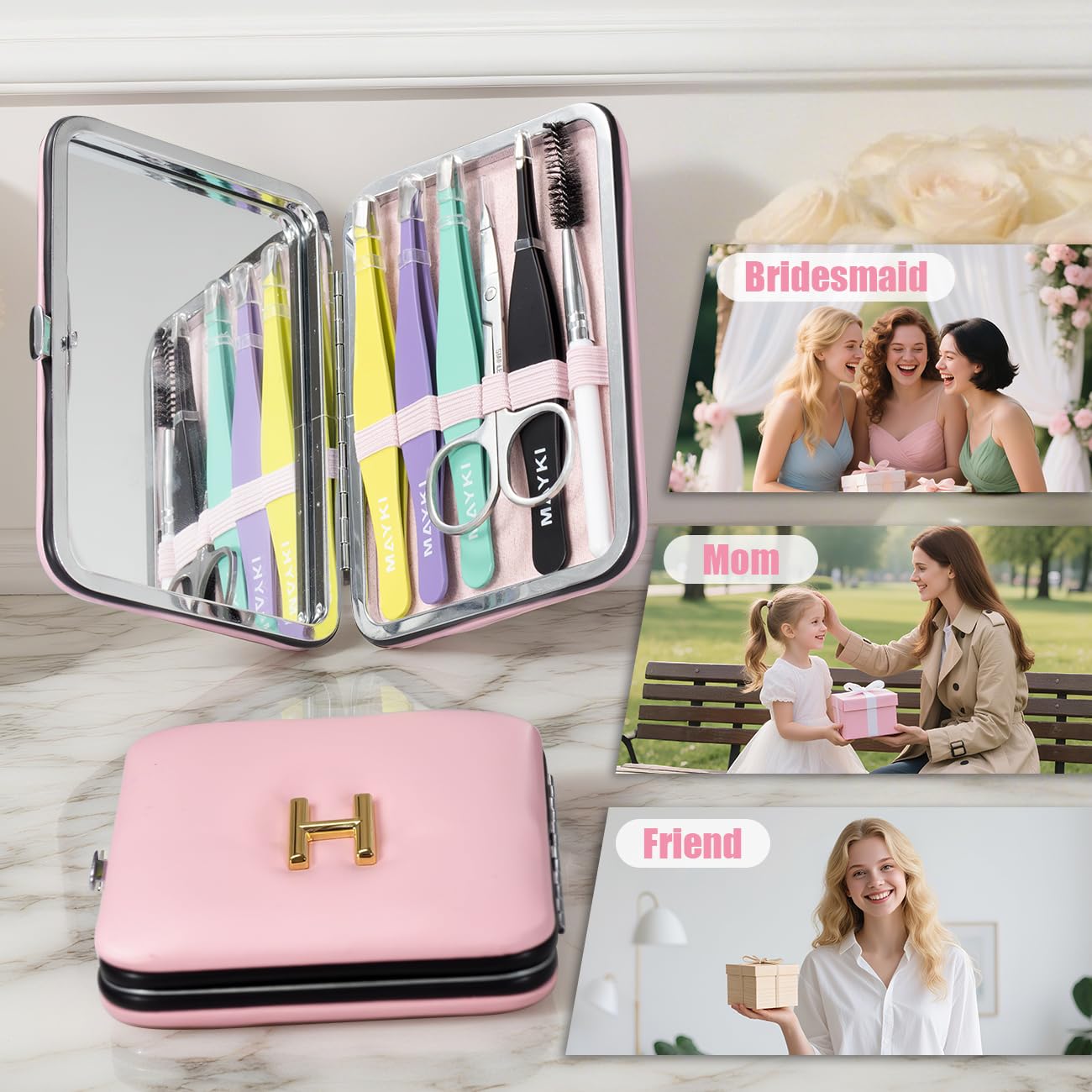 Initial H Tweezers with Mirror for Women Facial Hair, Best Gifts for Teen Girl/Daughter/Friend/Mom/Bridesmaid/Wife/Girlfriend, Unique Gift for Birthday/Anniversary/Mothers Day/Valentines Day/Christmas