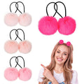 8 Pcs Fluffy Elastic Ball Hair Accessories - Pom Pom Scrunchies in 4 Colors (Pink Series) for Girls, Toddlers and Christmas