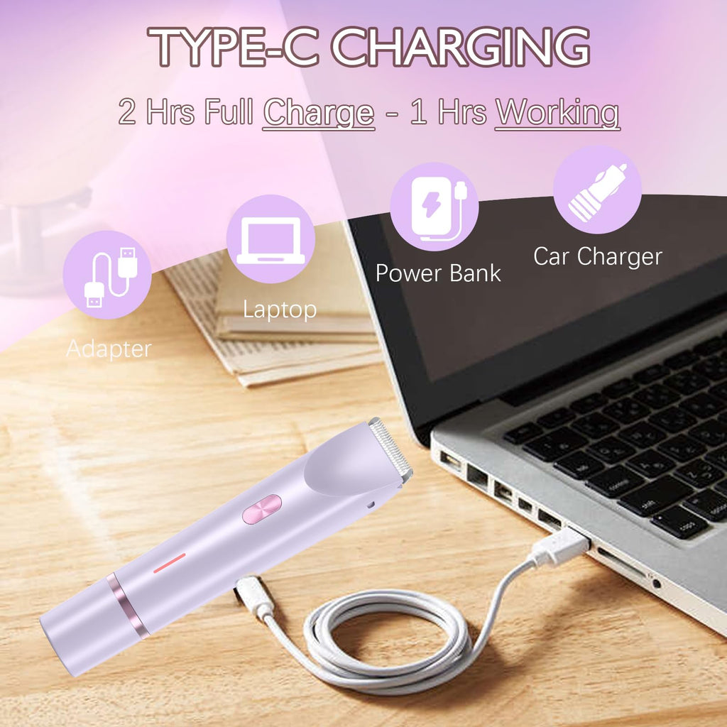 2 in 1 Bikini Trimmer for Women Pubic Hair Dual-Head Electric Razors for Women , Rechargeable Body Hair Shaver and Face Razor, Waterproof Wet/Dry Use Hair Removal for Bikini Legs Face Underarm Arm