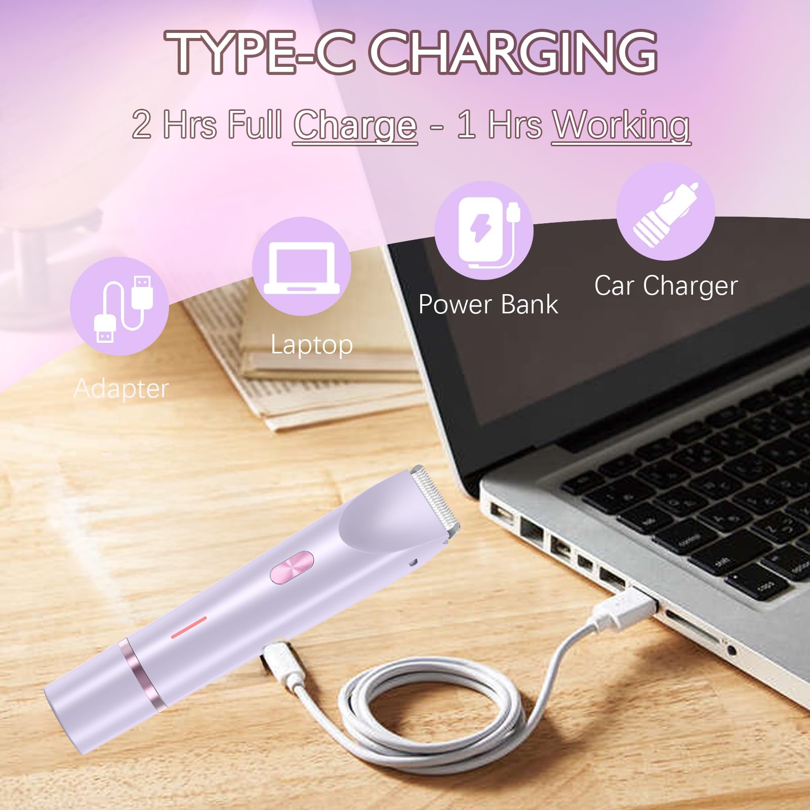 2 in 1 Bikini Trimmer for Women Pubic Hair Dual-Head Electric Razors for Women , Rechargeable Body Hair Shaver and Face Razor, Waterproof Wet/Dry Use Hair Removal for Bikini Legs Face Underarm Arm