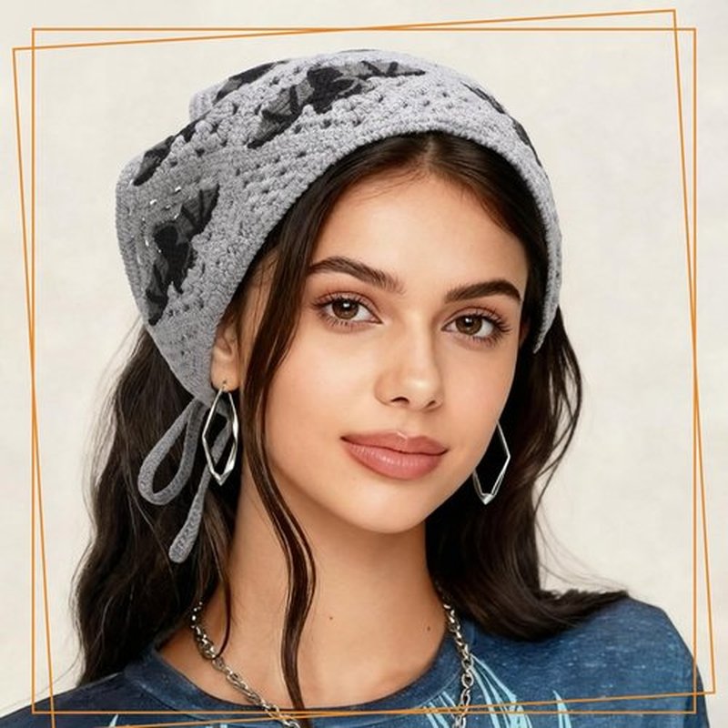 JATEBI 4 Pcs Skull Headbands Bat Crochet Bandanas Headband Spiderweb Gothic Head Scarf Knitted Triangle Hairband Halloween Hair Styling Accessories for Women