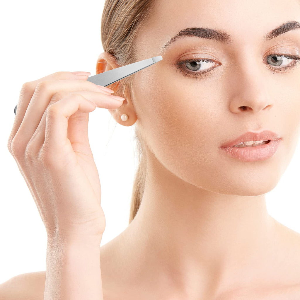 Velodios Professional Precision Tweezers for Women and Men, Stainless Steel Flat Tip Tweezers for Eyebrow, Facial Hair,Chin Hair and Ingrown Hair Removal