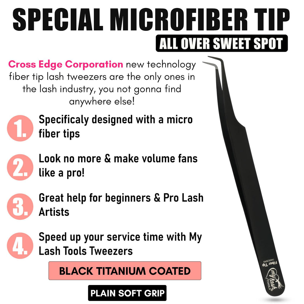 My Lash Tools Fiber Tip Lash Tweezers for Eyelash Extension Curved 90 Degree Angle Boot Tweezer Best for Volume, Individual Isolation & Classic Lashes Stainless Steel Lash Supply (CEC-F08/01)