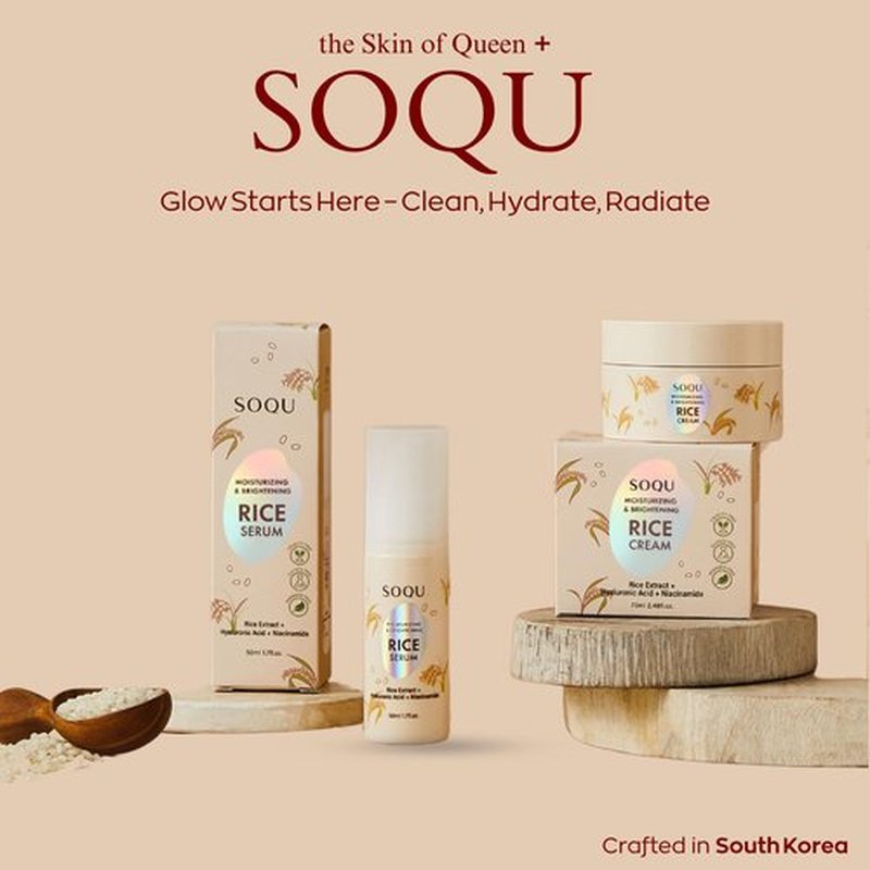 SOQU Moisturizing Facial Rice Serum - Hydrating and Brightening Formula with Niacinamide and Hyaluronic Acid for Radiant Skin - 50ml 1.69oz - Made in Korea (50ml / 1.69fl oz, Rice Serum)