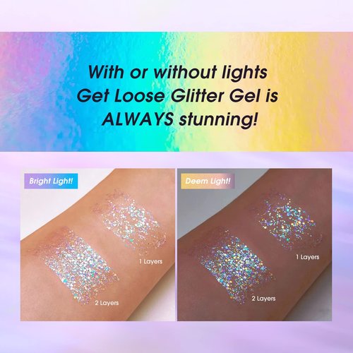 LANGMANNI Holographic Body Glitter Gel for Body, Face, Hair and Lip.Color Changing Glitter Gel Under Light. Vegan & Cruelty Free-1.35 oz (1# Golden Ocean+2# Sparkling Pink)