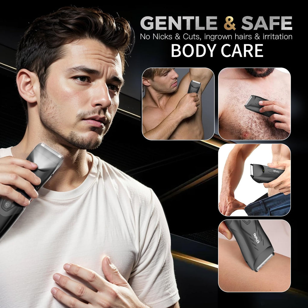 ENSSU Body Hair Trimmer for Men, Pubic Groin Hair Trimmer for Men with Safe Blade, Cordless Ball Shaver w/Light & Charging Dock, Waterproof Body Groomer for Man, LED Display &1H Quick Charge,Green