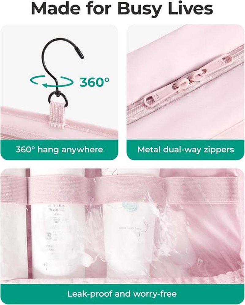 BAGSMART Travel Toiletry Bag - Portable Waterproof Makeup Organizer with Hanging Hook | Pink