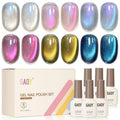 GAOY Cat Eye Gel Nail Polish Set, 6 Colors Blue Silver Pink Holographic Glitter Gel with Magnet, Soak Off UV Light Cure for Nail Art, Aurora Reverie