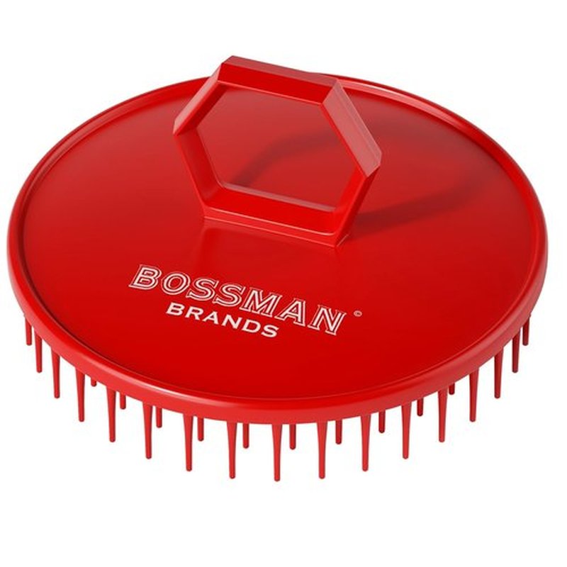 Bossman Scalp Massager & Shampoo Brush - 3 Inch Red Exfoliator for Hair & Beard Care with Firm Bristles