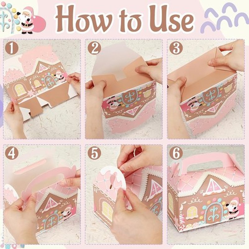 Skiennix Pink Christmas Treat Boxes - 20 Pcs 3D Gingerbread House Design | Cute Gable Goodie Gift Boxes for Snacks & Party Favors