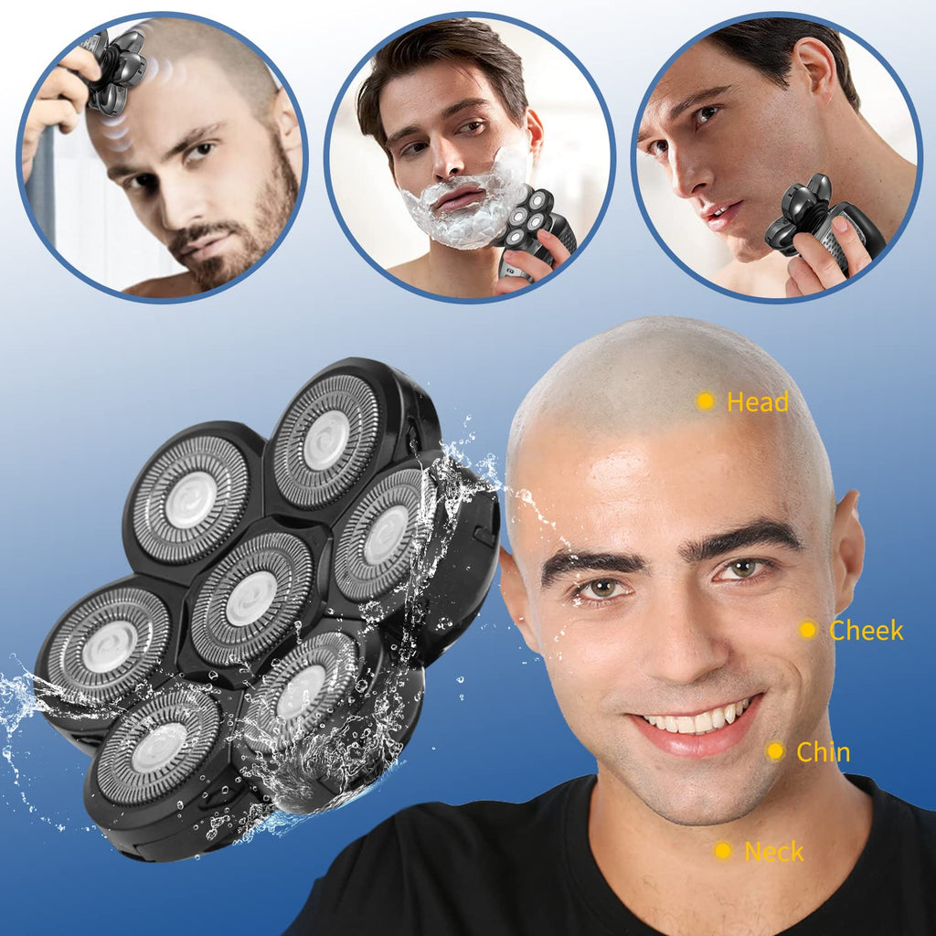 Electric Shaver Replacement Head Upgraded 7D Mens Electric Shaving Head Freedom Bald Shavers Blades Wet & Dry Electric Razor Floating Replacement Heads Close Head Shavers Replacement Blades (Gray)