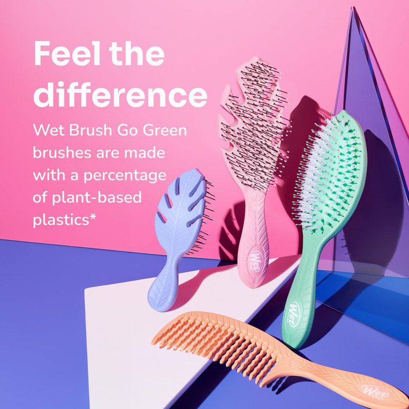 Wet Brush Go Green Mini Detangler, Purple - Detangling Travel Hair Brush - Ultra-Soft IntelliFlex Bristles Glide Through Tangles & Gently Loosens Knots While Minimizing Pain & Breakage (Pack of 2)
