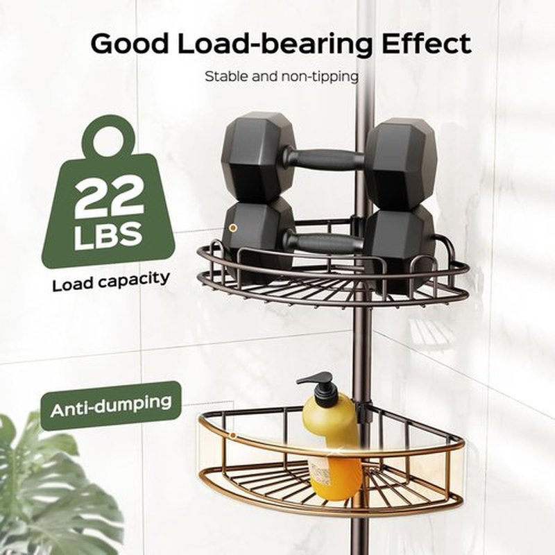 HAMITOR Corner Shower Caddy | 4-Tier Rust-Resistant Bathroom Organizer - Adjustable 47-121 Inch - No-Drill Quick Installation - Space-Saving Bronze Shelves