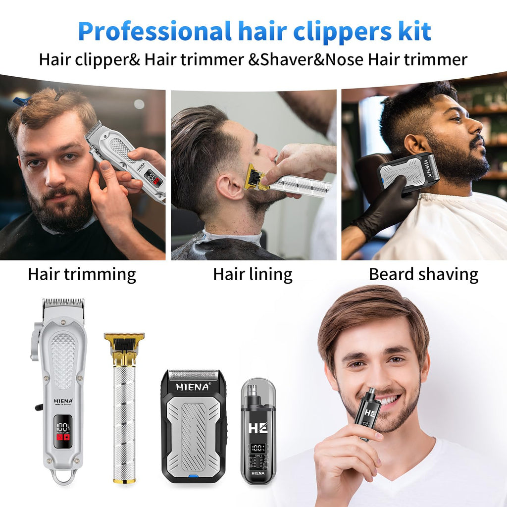 HIENA PRO Professional Hair Clipper Set for Men, Cordless Barber Clippers Set and Trimmer Kit, Electric Beard Trimmer Foil Shaver & Men's Facial Grooming Tool Kit, Gifts for Men (212+LXY+816)