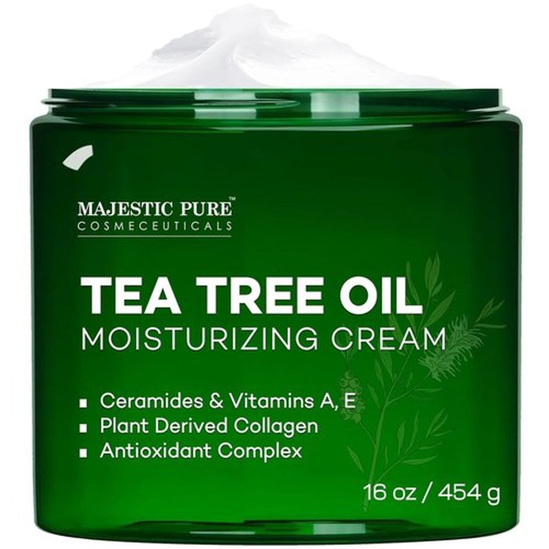 Majestic Pure Tea Tree Oil Moisturizing Cream - Hydrating Body, Foot & Face Lotion - 16 oz with Ceramides, Vitamins A, E & Vegan Collagen for All Skin Types