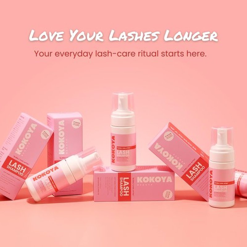 KOKOYA Beauty Lash Shampoo Kit – Eyelash Shampoo & Lash Cleaner for Extensions, Gentle pH-Balanced Eyelash Extension Cleanser with Brush + Spoolie, 100ml