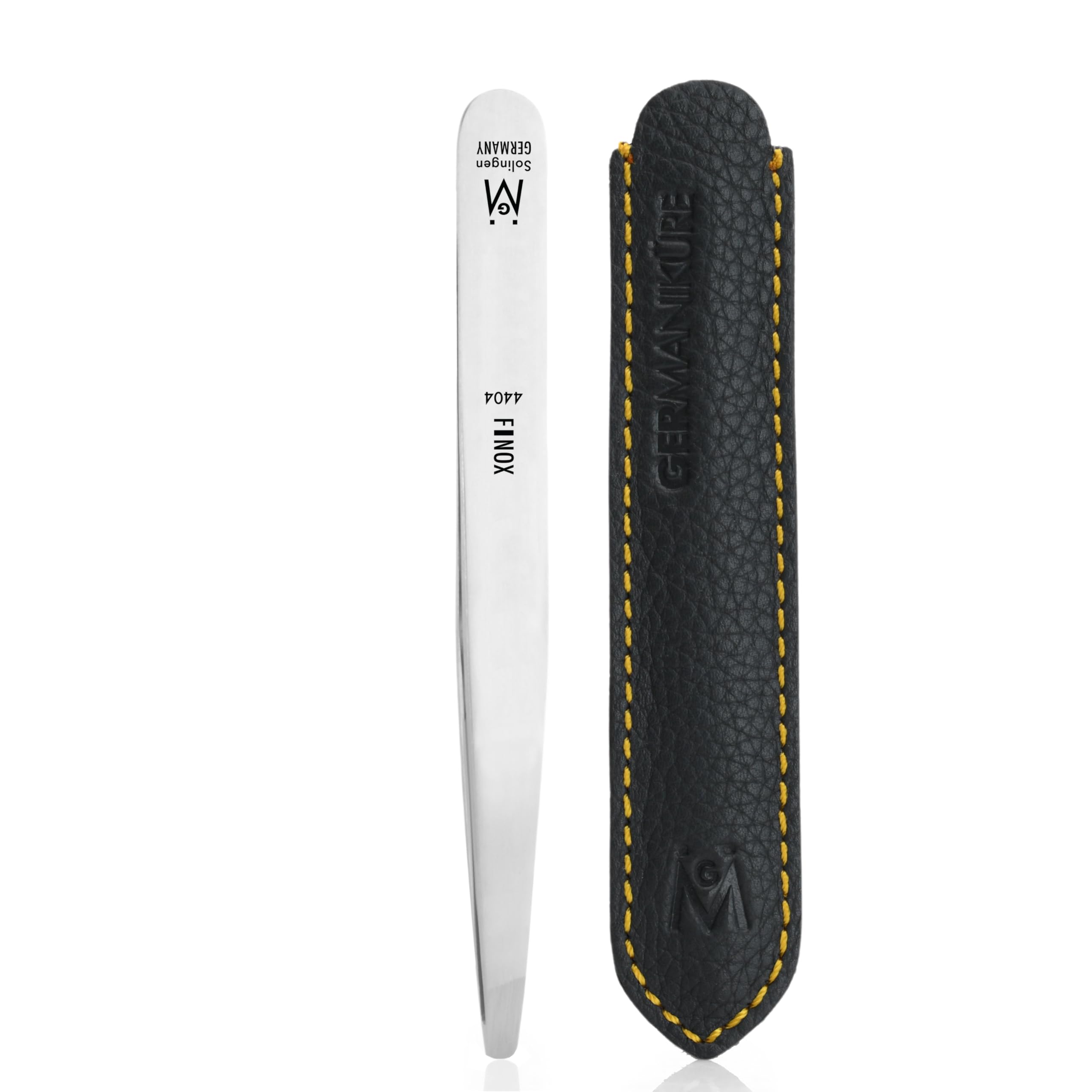 GERMANIKURE Diabetic Rounded Tweezers in Leather Case - FINOX Surgical Stainless Steel Round Safety Tip for Facial Hair Remover - Easy Grip Plucking Tweezer - Ethically Made in Solingen, Germany