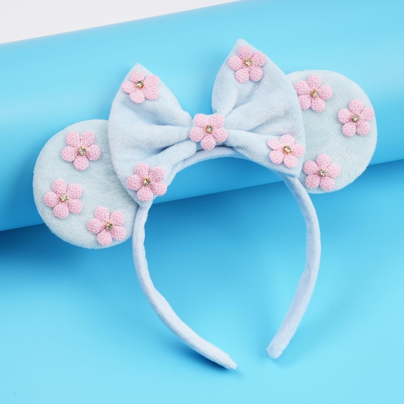 zhezesmila Mouse Ears Flower & Rhinestones Headband Mouse Hair Bow Headband for Women Hair Band Accessory for Princess Costume Holiday Park Travel