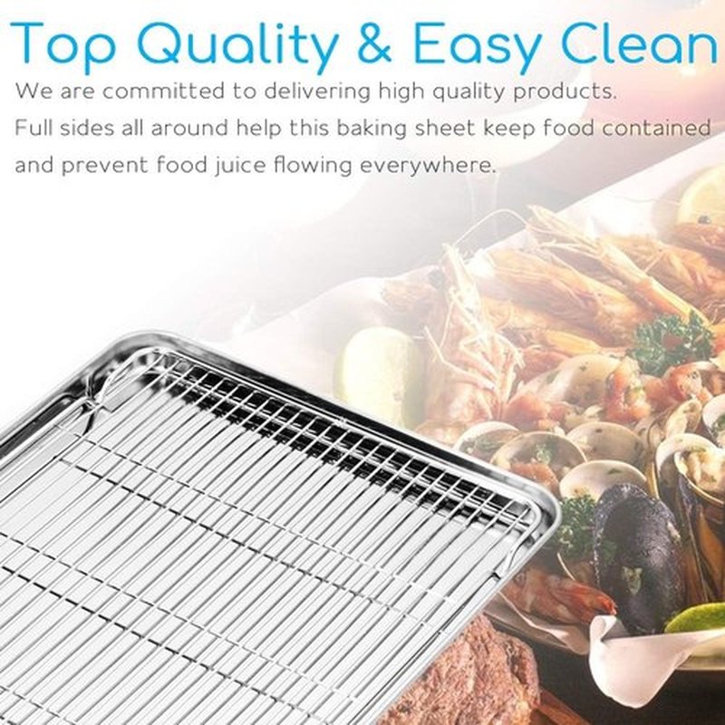 Skiennix Cookie Sheet and Cooling Rack Set - 16-Inch Stainless Steel Bakeware, Non-Toxic & Easy Clean