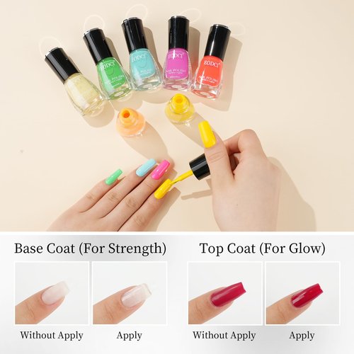 eodci 16 PCS Nail Polish Set, 15 Bright Colors Quick Dry Nail Polish Kit With 2in1 Base/Top Coat Spring Summer Colors Finger Nail Polish Pack Glossy Toenail Polish DIY Gifts for Women