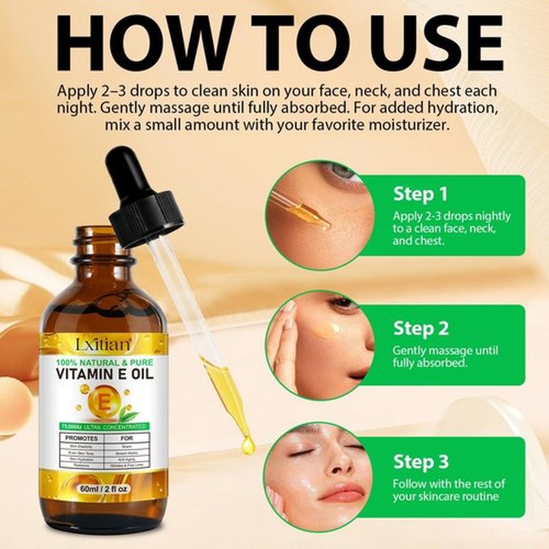 Meifenla Vitamin E Oil for Skin,75,000 IU Pure Vitamin E Oil for Face, Hair,Nail & Body Tightening Plump Skin,Reduce Fine Lines & Scars,Non-GMO