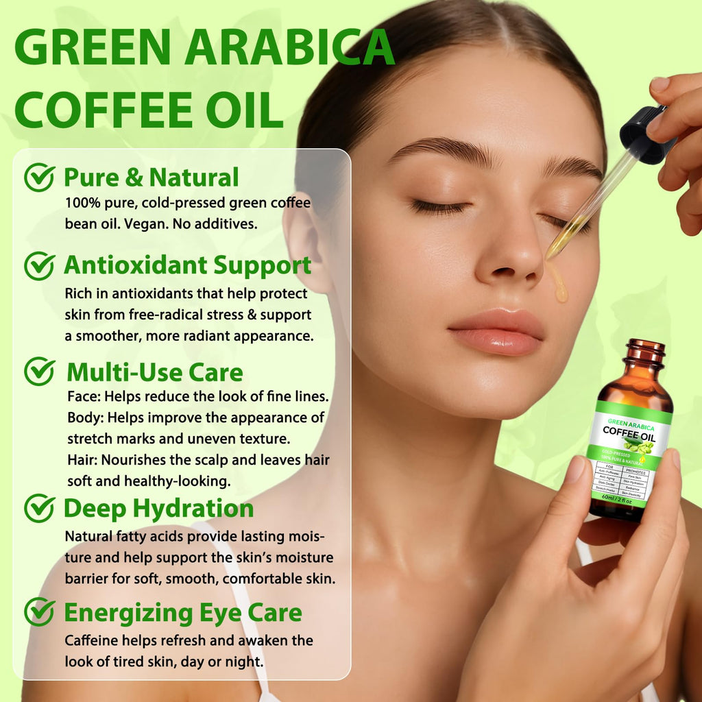 Moulis Coffee Essential Oil, Coffee Oil for Skin, Green Coffee Bean Oil for Face & Hair Growth, Cellulite, Reduces Puffiness, Dark Circles, Stretch Marks, Skin Tightening, Cold-Pressed, 4 Fl Oz