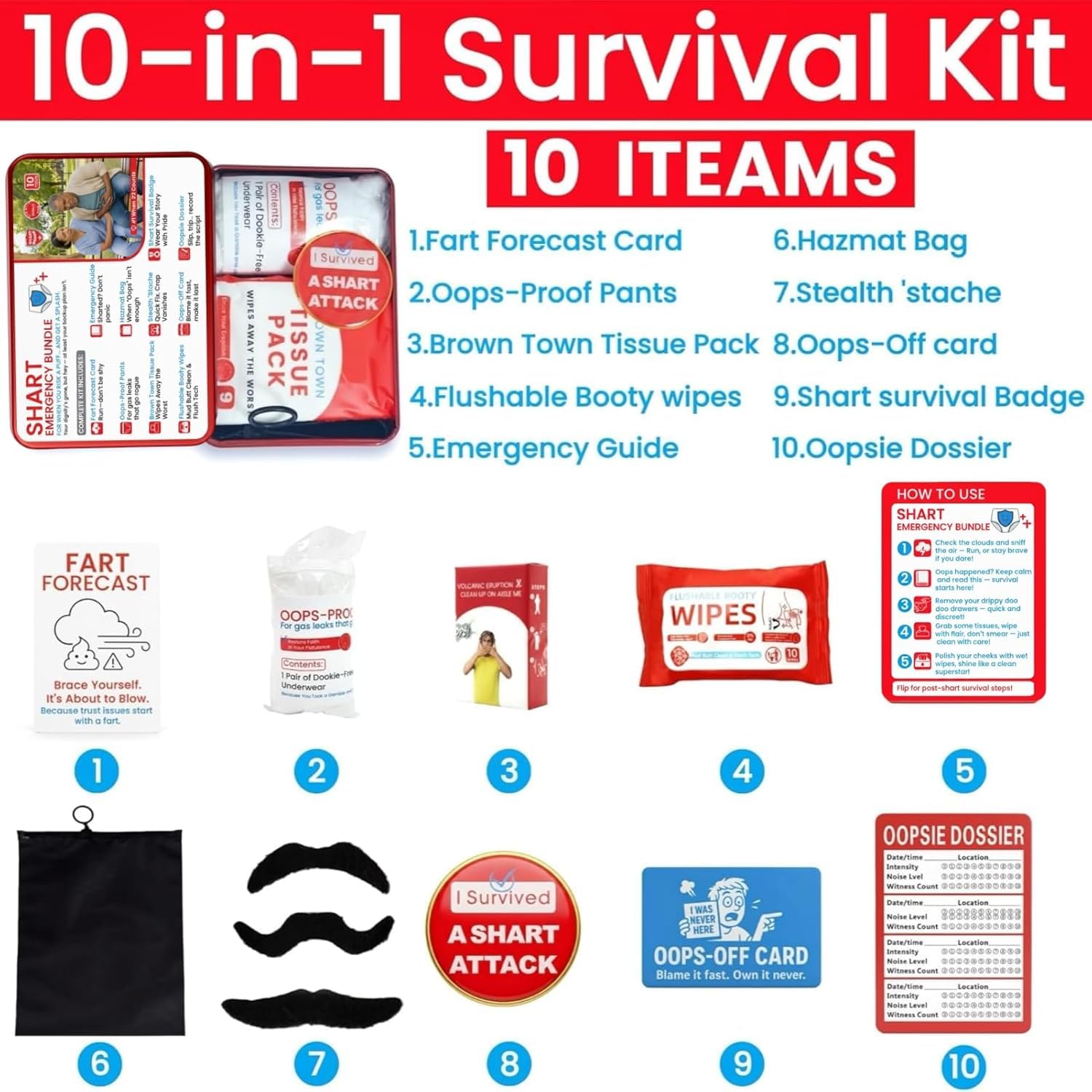 VANCON Funny Gag Gift Emergency Kit – Hilarious Practical Joke Survival Kit, Novelty White Elephant Gift for Adults