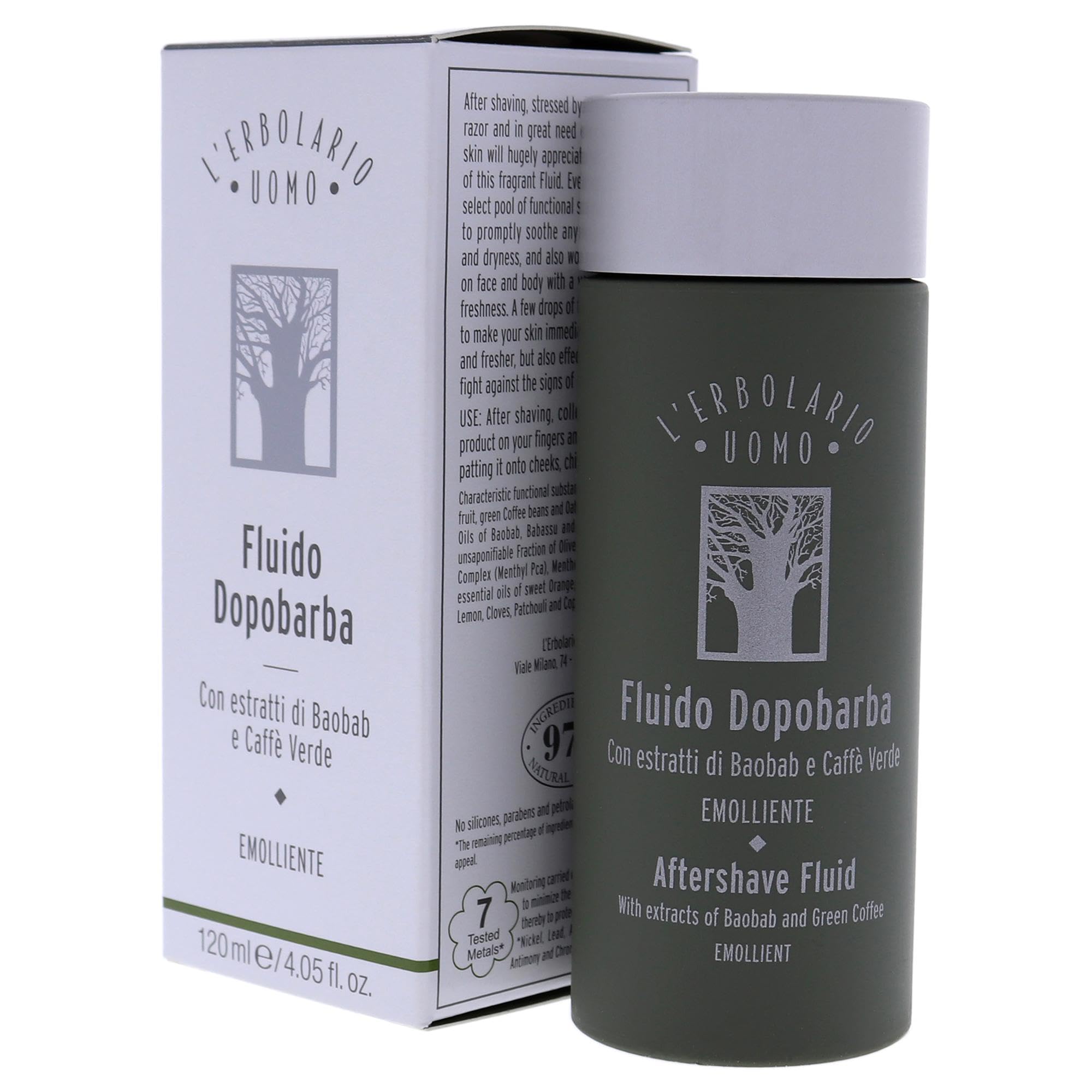 L'Erbolario Baobab And Green Coffee Aftershave Fluid - For Instantly Reducing Any Redness Caused By Shaving - Soothe Any Feelings Of Discomfort And Dryness - Burst Of Freshness - For Men - 4.05 Oz