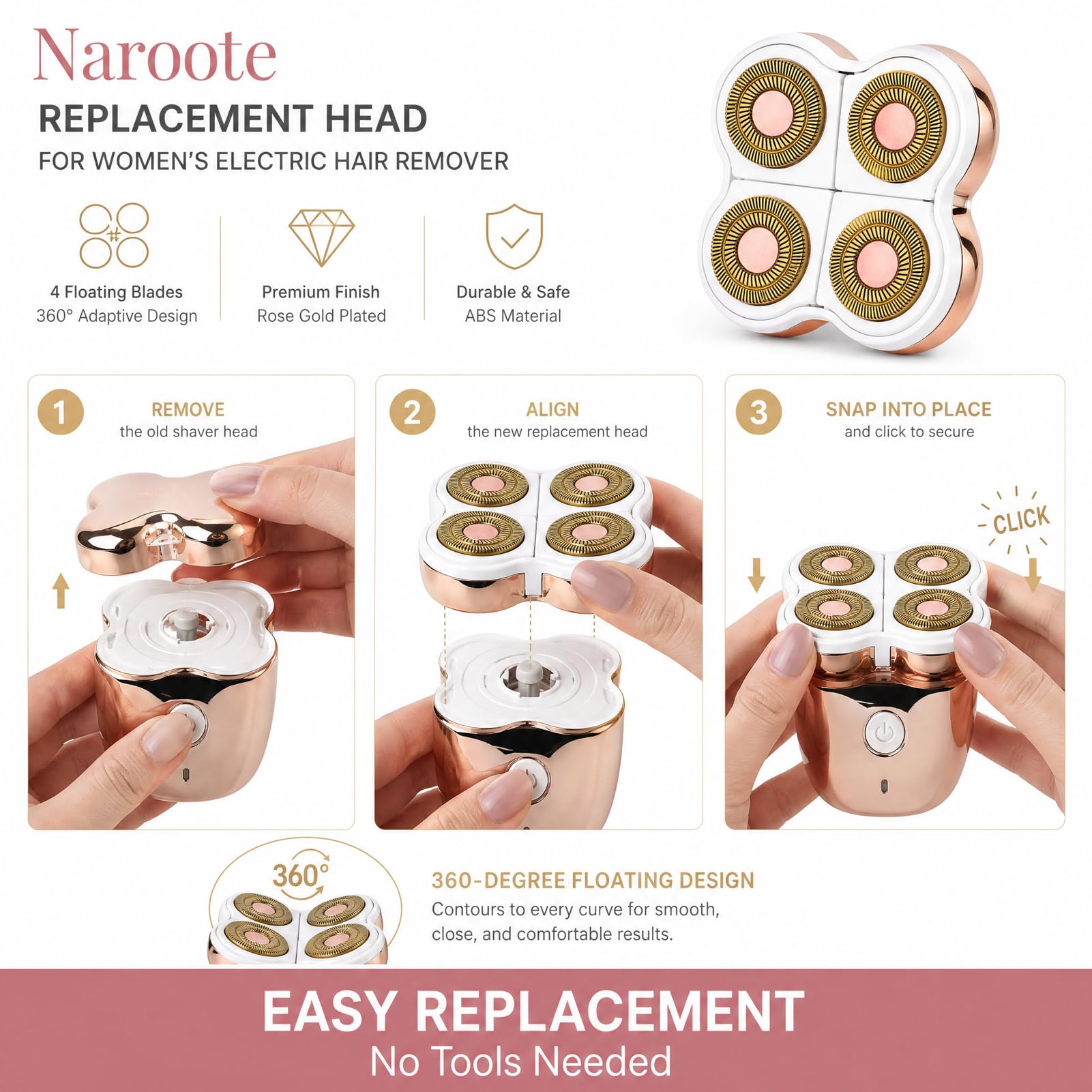 Hair Remover Replacement Head, 2. 4x2. 4x0. 8in Abs Electric Hair Remover Body Shaver Machine Head, Electric Shaver for Women with Versatile Use for Travel or Bath Time