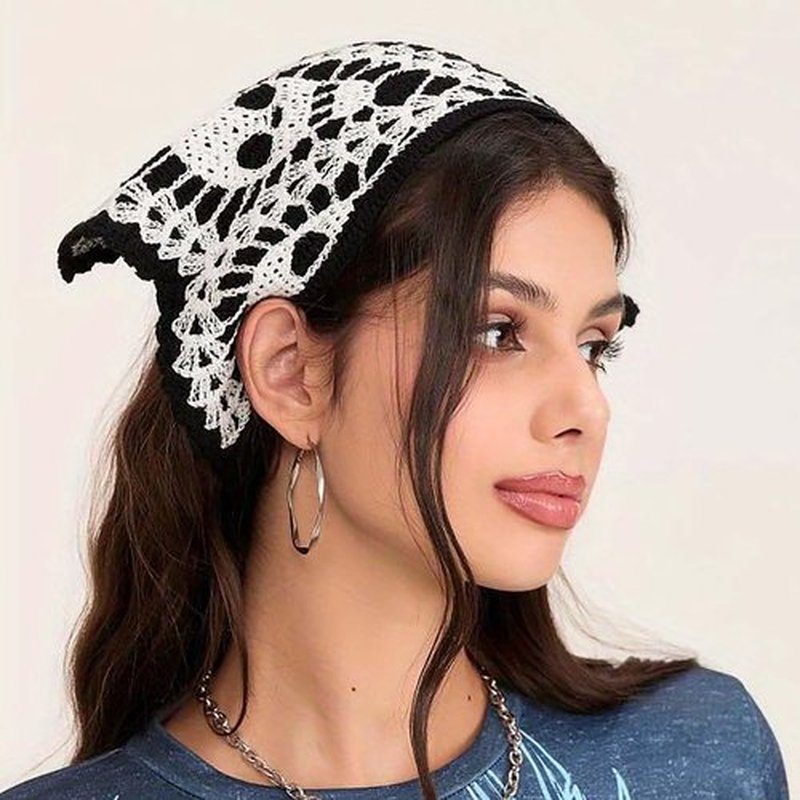 Acenail Halloween Headbands Black Skull Crochet Bandanas Headband Spider Web Triangle Hairband Gothic Head Scarf Tie Back Head Wraps Halloween Hair Accessories for Women 2Pcs (Black A, One Size)