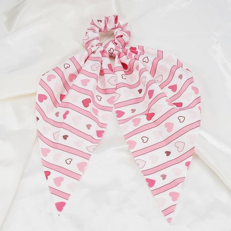 Jocbean Heart Hair Scarf Scrunchies for Women Pink Red Hair Ties Elastic Ponytail Holder Accessories for Women