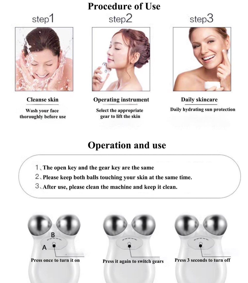 Microcurrent Facial Device,Enhances The Ability to Lift The Face and Tighten The Skin,Facial Wrinkle Equipment，White