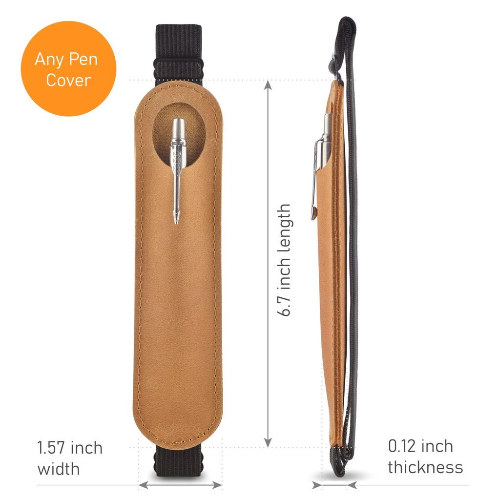 MAKYN Leather Adjustable Pen Holder for Journals, Notebooks, Planners, Books, Pencil Sleeve Case Pouch, Elastic Pen Holder for Notebook, Soft Fountain Pen Case (Vintage Brown)