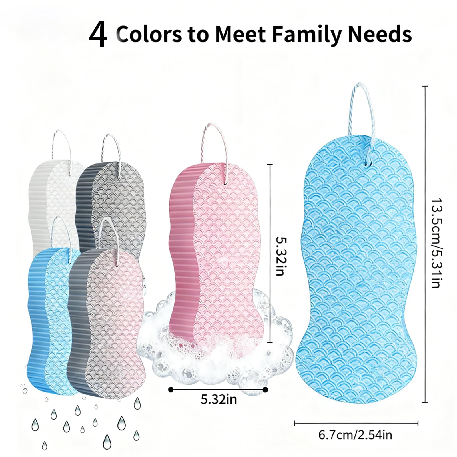 Magic Exfoliating Bath Sponge, 3D Super Soft Exfoliate Body Scrubber, Reusable Handheld Shower Brush Remover Dead Skin for Adults Women Men Cleansing Skin No Silicone Net Sponge (Grey)
